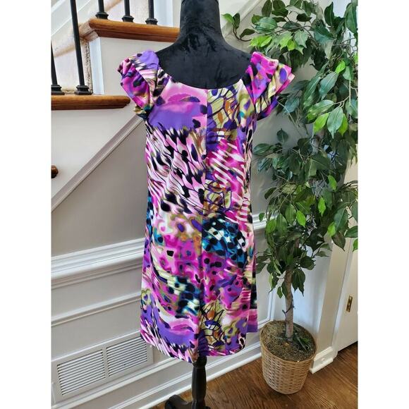 Rabbit Design Women's Polyester Cap Sleeve Round Neck Knee Length Dress Size 8 - Picture 7 of 11